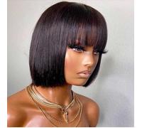 8 pouces - Verser150% - Noir naturel - Perruques Brésiliennes De Cheveux Humains Avec Frange, Perruques Compl