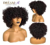 8 pouces - Verser180% - Perruques Afro Brésiliennes Crépues Et Bouclées, Coupe Courte Au Carré Avec Frange, S