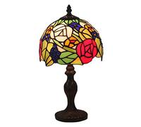 8 pouces Vintage Rose Pastoral Lampe de table de style Tiffany raisin Lampe de table fait main en verre teinté Lampe de bureau pour le salon Chambre Lampe de chevet Café décoratif, E27,B
