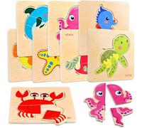 8 Puzzles en Bois Enfant, Jeux Bébé, Jouet Montessori pour Garçons Filles, Cadeau Anniversaire Halloween Noël, Cube Animaux Marins, Éducatifs 1 2 3 Ans