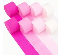 8 Rouleaux Papier Crépon,DIY Pink Papier Crepon,4 Couleurs,Papier de Soie Streamer,Pour Décoration de Mariage Fête D'anniversaire Décoration de Noël (4,5 cm x 25 m/Rouleau)