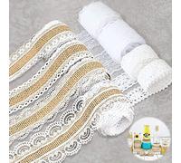 8 Rouleaux Ruban de Jute, Ruban Jute Dentelle, Naturelle Vintage Ruban en Jute avec Dentelle, Ruban Blanc Vintage, Bricolage Décoration De Mariage Artisanat, Les Emballages-Cadeau(1 mètre par rouleau)