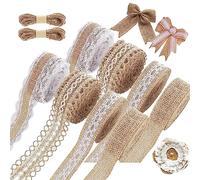 8 Rouleaux Ruban de Jute, Ruban Jute Dentelle, Ruban Toile de Jute avec 2 Roll Corde, Naturel Ruban de Jute avec Dentelle, Vintage Ruban Blanc pour DIY Emballage Cadeau, Mariage, Bricolage, Artisanat