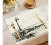 8 Sets de Table, Sets Placemats Lavables pour Petit Déjeuner 45 x 30 cm,Plage Simple Set de Table décoratif, Napperon Imprimés Phare Coton et Lin pour Fête