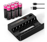 (8 Slots Chargeur+8AA) Chargeur de Piles Rechargeables + 8PCS Piles AA Rechargeables Puissantes, avec USB Ports pour Accus AA/AAA/Ni-MH