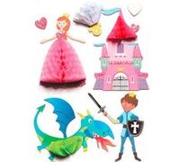 8 stickers 3D princesse et chevalier 7 cm Rose G