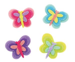 8 stickers fleurs et papillons en feutrine couleur pastel - taille: 4,5cm
