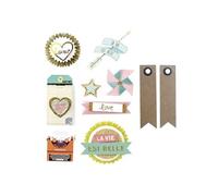 8 stickers fun effet 3D 5 cm + 20 étiquettes kraft Fanion - Graine Créative