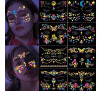 8 Styles Autocollant visage Fluorescent imperméable boîte de nuit maquillage boule néon lumineux Festival de musique Fluorescent temporaire tatouage transfert autocollant