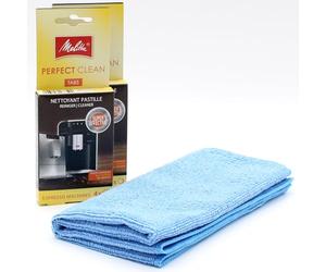 8 Tablettes de nettoyage pour machines à café automatiques + chiffon en microfibre compatible avec Melitta Barista TS Smart 6761416, Caffeo 6581404, 8 Tabs x 1,8 g, - Pastilles pour machine à Espresso