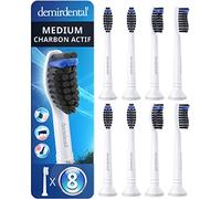 8 têtes de brosse demirdental pour Philips Sonicare, Charbon Actif Medium | Brossettes de rechange au charbon actif, nettoyage naturel, testées sans substances nocives, capuchons & anneaux, Blanc