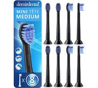 8 têtes de brosse demirdental pour Philips Sonicare, Mini Medium, Noir | Petites brossettes de rechange correspondant aux têtes HX6024, testées sans substances nocives, capuchons & anneaux inclus