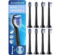 8 têtes de brosse demirdental pour Philips Sonicare, Mini Sensitive, Noir | Petites brossettes souples de rechange correspondant aux têtes HX6084, testées sans substances nocives, capuchons & anneaux