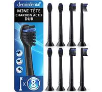 8 têtes de brosse pour Philips Sonicare, Mini Charbon Actif Dur | Petites brossettes de rechange au charbon actif, nettoyage naturel, testées sans substances nocives, capuchons inclus, Noir