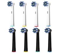 8 têtes de rechange Cross Clean compatibles avec brosse à dents électrique Braun Oral B, 4 blanches et 4 noires.