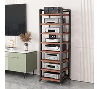 8-Tier AV Media Stand with Wheels Modern Walnut Audio Rack for Stereo Components Record Player & Entertainment Center 23.6" Wide & Stylish Storage Solution
