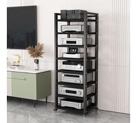 8-Tier Movable Audio/Video Media Stand Center,Modern AV Cabinet, CD Rack Entertainment Stereo Component Organizer with Height Adjustable Wooden Shelf for Home/Office/Theater(B)