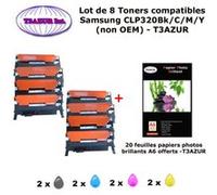 8 Toners génériques CLP-320 Bk,C,M,Y pour Samsung CLX 3180 3185 3185FN 3185FW 3185N imprimante+ 20f A6 brillantes -T3AZUR