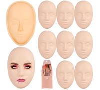 8 visages de mannequin en silicone pour la pratique du maquillage, 1 support d'entraînement, 8 pinceaux, kit adapté aux débutants pour le maquillage et l'art