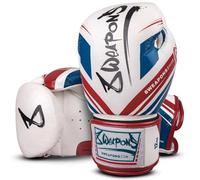 8 WEAPONS Gants de boxe Shift, blanc/bleu marine/rouge, gants de boxe pour entraînement et compétition, en cuir, amorti parfait et coutures stables, gants pour Muay Thai, K1, boxe, MMA et kickboxing