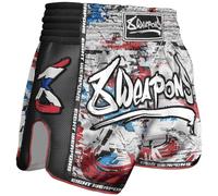 8 WEAPONS Short de muay thaï Cut Like a Blade 2.0 - Blanc - Pantalon de kickboxing pour entraînement et compétition - Short de boxe thaïlandaise en satin, respirant, durable, pantalon de sport de