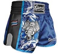 8 WEAPONS Short de muay thaï Jipe pour enfant, bleu, pantalon de kickboxing pour entraînement et compétition, short thaï en satin, respirant, durable, pantalon d'arts martiaux MMA, K1, boxe, boxe
