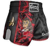 8 WEAPONS Short de muay thaï Joe pour enfant en satin, noir et rouge, taille 3-10 ans, respirant, durable, pour arts martiaux, MMA, K1, boxe, boxe thaïlandaise