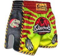8 WEAPONS Short de muay thaï Jurassic, vert et rouge, pantalon de kickboxing pour entraînement et compétition, short thaï en polyester, respirant, durable, pantalon de sport de combat pour MMA, K1