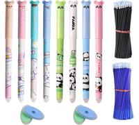 8 X 0.5 Mm Kawaii Erasable Pens Animal Pen Blue & Black Gel Pen With 40 Replacement Leads And 4 Erasers For School Supplies, Office, Sketch, Drawing Notes