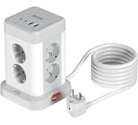 8 X 3680W/16A Tower Socket With Switch & Cable 2 M, Usb Power Strip With 2 Usb A + 2 Usb C (Max 5V/3.4A), Multiple Socket Surge Arrester Multiple Socket Suitable For Home Office