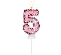 8 X 5 cm Bougies Numéro d'Anniversaire, Bougies Roses Scintillantes Cake Topper Bougies d'Anniversaire Papillon avec Paillettes pour les Fournitures de Célébrations d'Anniversaire (Numéro 5)