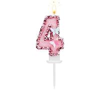 8 X 5 cm Bougies Numéro d'Anniversaire, Bougies Roses Scintillantes Cake Topper Bougies d'Anniversaire Papillon avec Paillettes pour les Fournitures de Célébrations d'Anniversaire (Numéro 4)