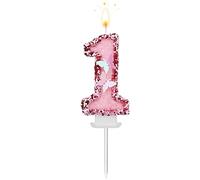 8 X 5 cm Bougies Numéro d'Anniversaire, Bougies Roses Scintillantes Cake Topper Bougies d'Anniversaire Papillon avec Paillettes pour les Fournitures de Célébrations d'Anniversaire (Numéro 1)