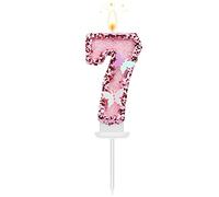 8 X 5 cm Bougies Numéro d'Anniversaire, Bougies Roses Scintillantes Cake Topper Bougies d'Anniversaire Papillon avec Paillettes pour les Fournitures de Célébrations d'Anniversaire (Numéro 7)
