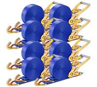 8 x 5000 kg Sangle à Cliquet 9m, 50mm, Sangles d'arrimage aux intempéries | Sangles de Serrage avec cliquet et Crochets, pour l'arrimage Professionnel du Chargement des camions/Motos/Cargos, Bleu