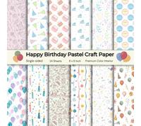8 x 8" Happy Birthday Pastel Craft Paper- Colorful Decorative Sheets for DIY Projects, Personalised Party Invitations, Album Backdrop for Photos, ... Premium Color Interior, 12 Designs, 24 Sheets