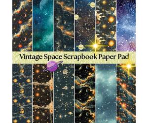 8 x 8" Vintage Space Scrapbook Paper Pad - Retro Galaxy Astronaut Planet Patterns for Scrapbooking, Card Making, Junk Journaling, DIY Paper Crafts & ... 12 Cosmic Designs, 24 Single Sided Sheets
