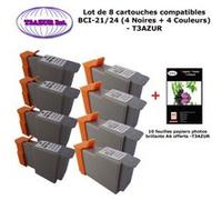 8 x Cartouches compatibles Canon BJC2000, BJC2000sp, BJC2010, BJC2100, BCI21, BCI24 +10f PPA6 -T3AZUR G