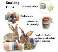 8 x Stacking Rabbit Toy,Stackable Cup Toy for Rabbit,BPA-Free and Safe Plastic Rabbit Accessory for Hiding Food and Fun (Morandi Colour)