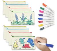 8 Zipped Fabric Pouches And 8 Textile Markers, Blank Pencil Case Drawing Set, Ideal For Birthday Gift Children Invites, Wedding Guest Gift And Price Of Kermesse