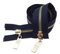 80/100/120Cm Fermeture Éclair Double Curseur Métal Or Clair Dents Zip, Bleu marine, 5#, 100cm