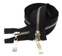 80/100/120Cm Fermeture Éclair Double Curseur Métal Or Clair Dents Zip, Dents en or noir, 5#, 100cm