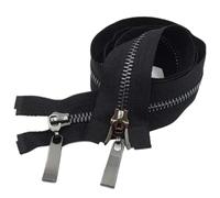 80/100/120Cm Fermeture Éclair Double Curseur Métal Or Clair Dents Zip, Dents noires noires, 5#, 80cm