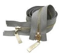 80/100/120Cm Fermeture Éclair Double Curseur Métal Or Clair Dents Zip, Gris, 5#, 80cm