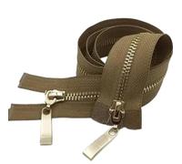 80/100/120Cm Fermeture Éclair Double Curseur Métal Or Clair Dents Zip, Kaki, 5#, 120cm