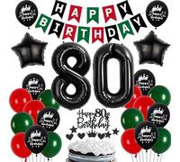 80 ans anniversaire Decoration Homme Femme, Ballon 80 ans anniversaire Rouge Noir Vert, 80 ans ballon Noir Vert Rouge Decoration, 80 ans fête Décoration Homme Femme, 80 Noir Vert Rouge Ballons