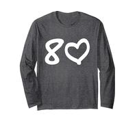 80 Ans Anniversaire Motif de cœur Cadeau 80e Anniversaire Manche Longue, Unisexe pour Adultes, Chiné Foncé, S