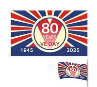 80 ans de victoire en Europe - 2025 VE DAY 80e Drapeau commémoratif | Bannière en polyester pour les célébrations et les réunions | Outil décoratif historique de la journée de la victoire en Europe |