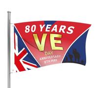 80 ans de victoire en Europe - 2025 VE DAY 80e Drapeau commémoratif | Bannière en polyester pour les célébrations et les réunions | Outil décoratif historique de la journée de la victoire en Europe |