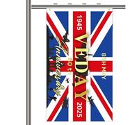 80 ans de victoire en Europe - 2025 VE DAY 80e Drapeau commémoratif | Bannière en polyester pour les célébrations et les réunions | Outil décoratif historique de la journée de la victoire en Europe |